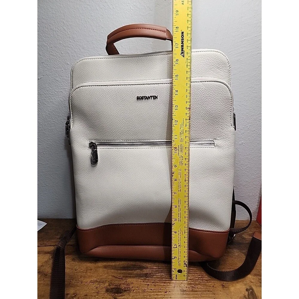 BOSTANTEN Leather Backpack Laptop Bag Travel Casual Computer Beige Brown